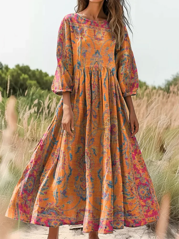 Women's Retro Ethnic Totem Print V-neck Casual Shirt