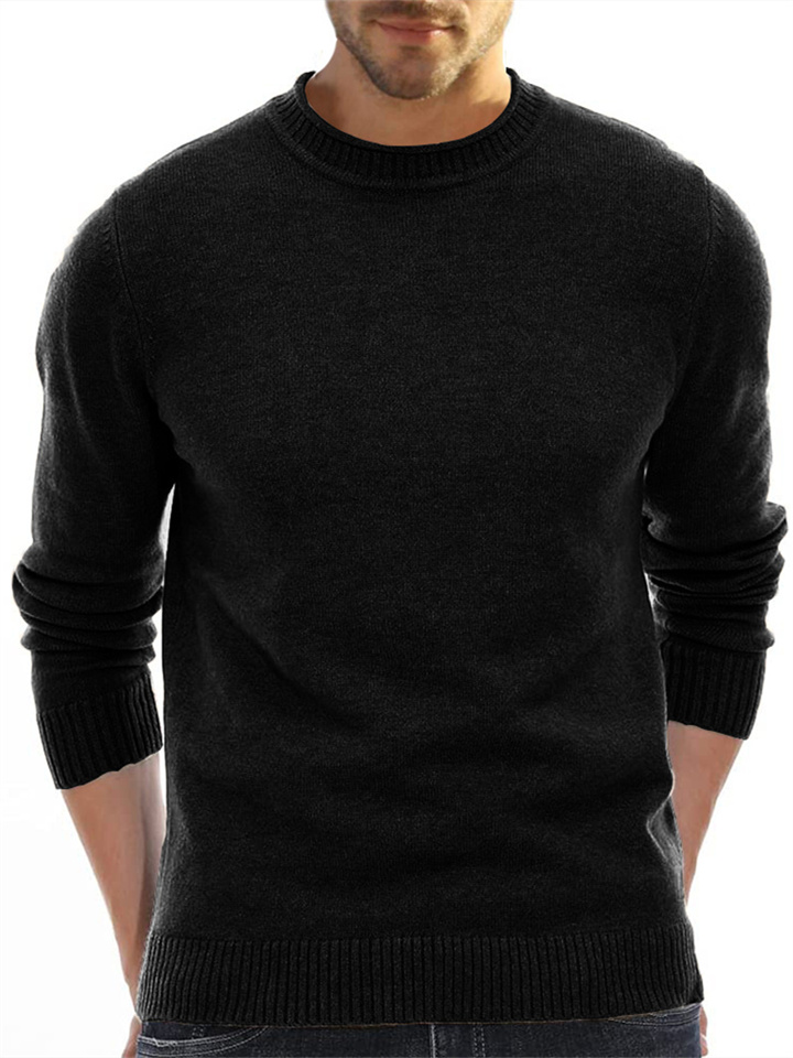 Men's Wool Inner Knit Sweater Round Neck Sweater White Black Burgundy Khaki Navy Brown S-2XL