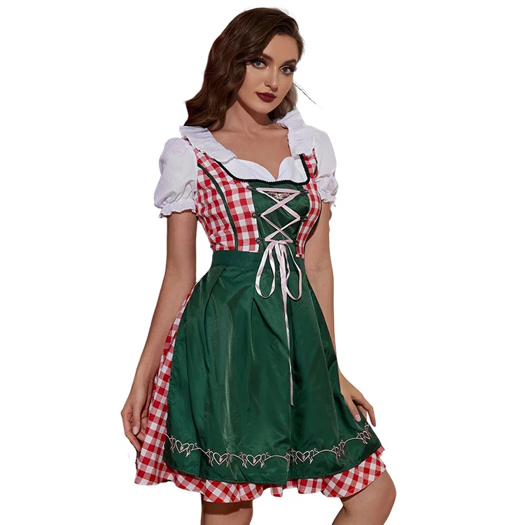 Womens Plus Size Red Plaid Dress Oktoberfest Fraulein Costume