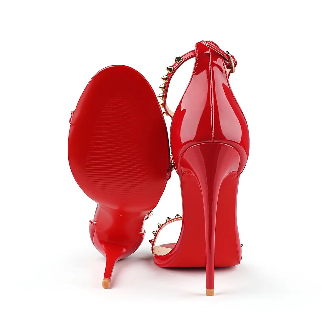 120mm Women's Pointed Toe Open Toe Ankle Strap Red Bottom Sandals Pumps Shoes-MERUMOTE