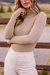 Too True Khaki Ribbed Turtleneck Bodysuit