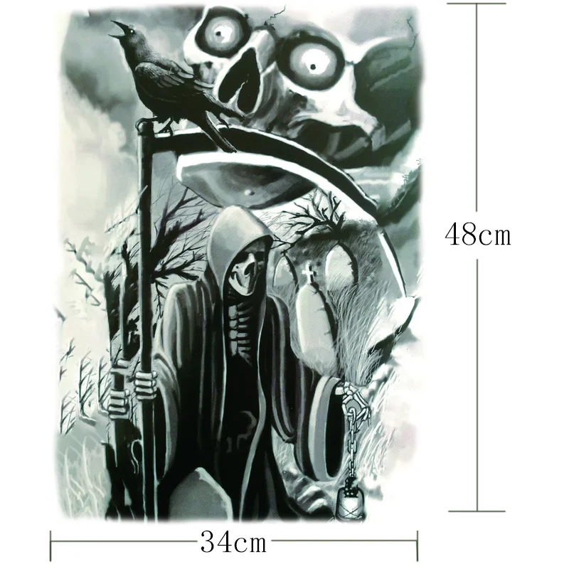 Sdrawing removable waterproof halloween body stickers death skull skeleton temporary tattoo sticker dragon back tattoo large size
