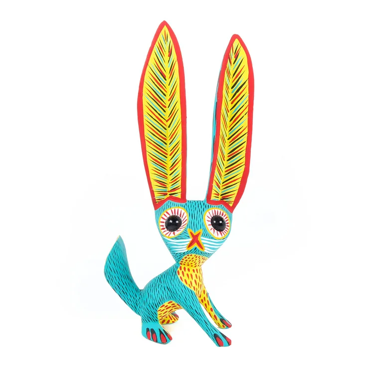 Big Eared Rabbit (Turquoise) - Oaxacan Alebrije Wood Carving