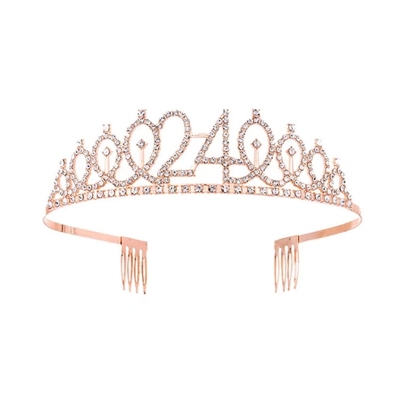 Women’s IG Style Shiny Number Crown Alloy Hollow Out Inlay Rhinestones Crown