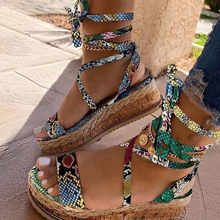 Fashion Cross Strap Peep-Toe Wedge Sandals