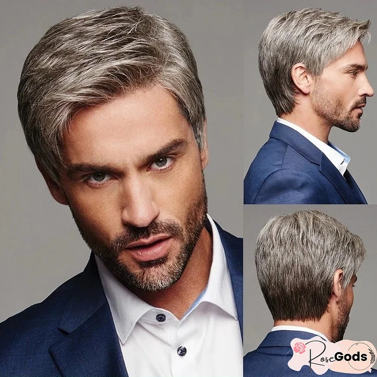 New Men's Wigs With Brown-Gray Diagonal Wigs