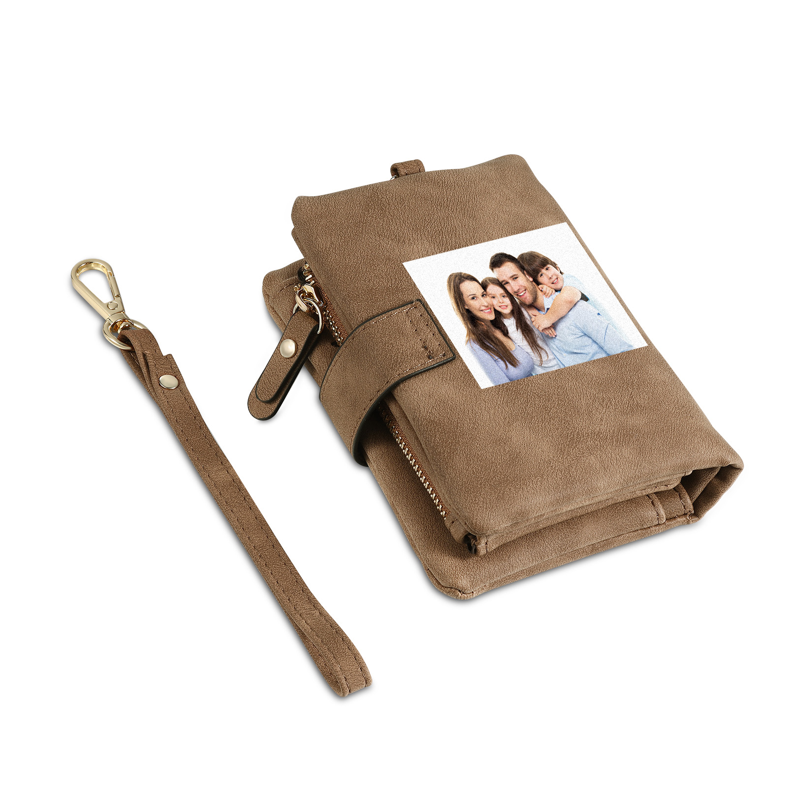 Portafoglio in PU pelle con 4 nomi & 2 testi & 1 foto personalizzati per mamma