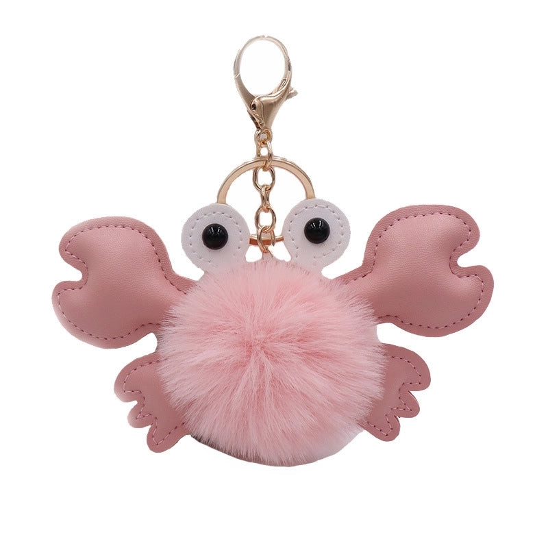 Beach Sweet Crab Pu Leather Imitate Rex Rabbit Fur Alloy Women’s Keychain