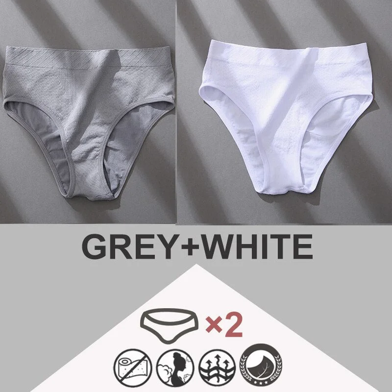 FINETOO 2PCS/Set Women Panties Bodyshaper M-2XL Women's Underwear Lingerie 8 Solid Colors Sexy Female Undepant High Waist Briefs