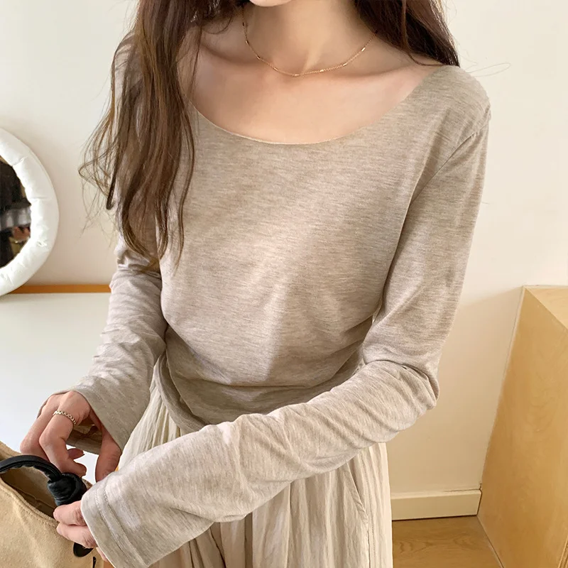 Wongn Shoulder Loose Collar Pleated Long T-Shirt Women's Undershirt Pleated Tight Short Blouse