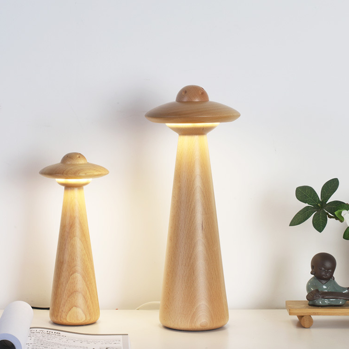 Creative UFO Table Lamp - Solid Wood Dimmable Night Light - Appledas