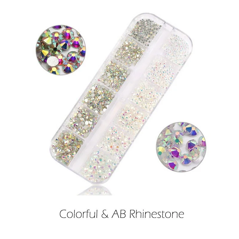 120pcs/lot Glass Crystal Nail Art AB Rhinestones Multi Shape FlatBack Glitter Diamond 3D Tips Decoration