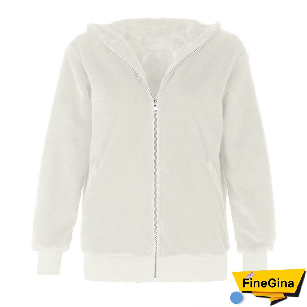 Winter Women Warm Hooded Coat Ladies Warm Plush Hooded Women Faux Fur Coat Winter Warm Zipper Jacket Plus Coat