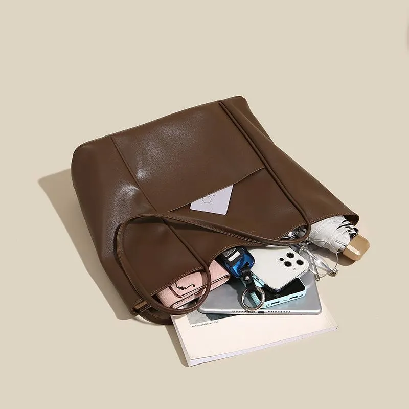 Tote Bag Women's Single Shoulder Large Capacity Soft Leather Bag Commuter Women's Bag Student Schoolbag