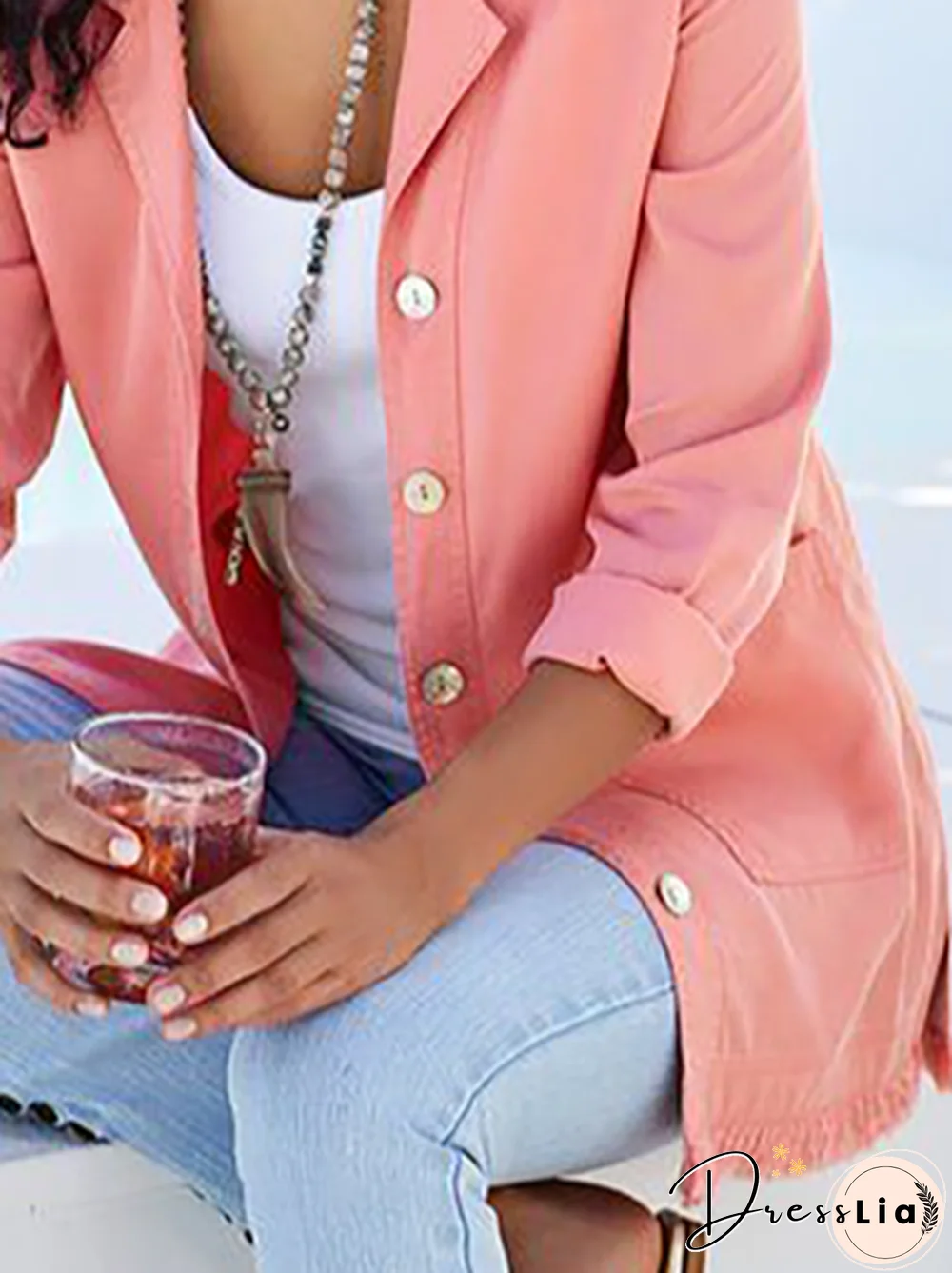 Casual Plain Autumn Polyester Daily Loose Regular Regular Regular Size Blazer for Women