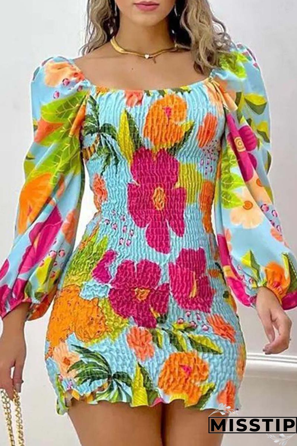 Colour Casual Print Patchwork O Neck Long Sleeve Dresses