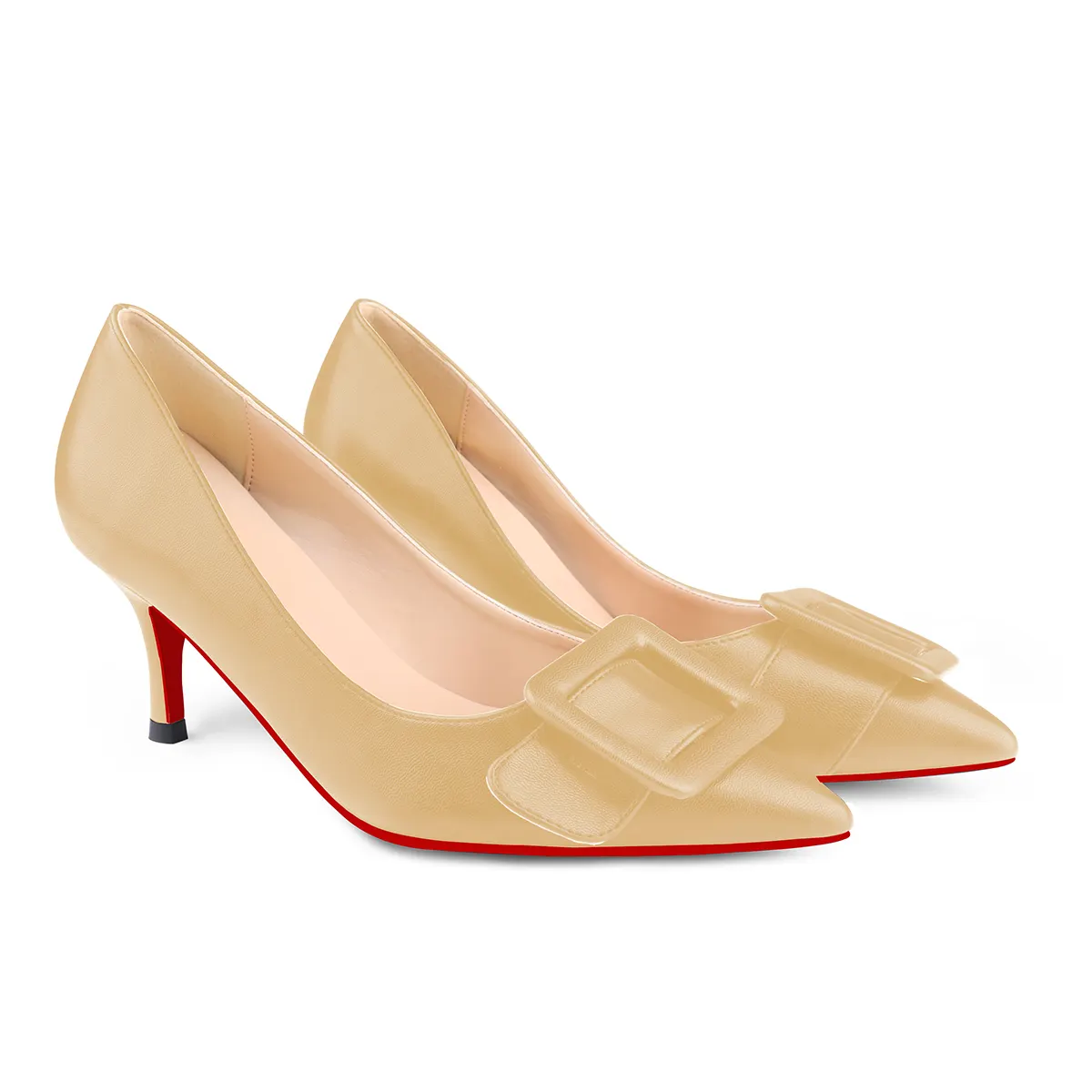 60mm Kitten Heels Red Bottom Pumps Summer Daily Matte Square Buckle-vocosishoes