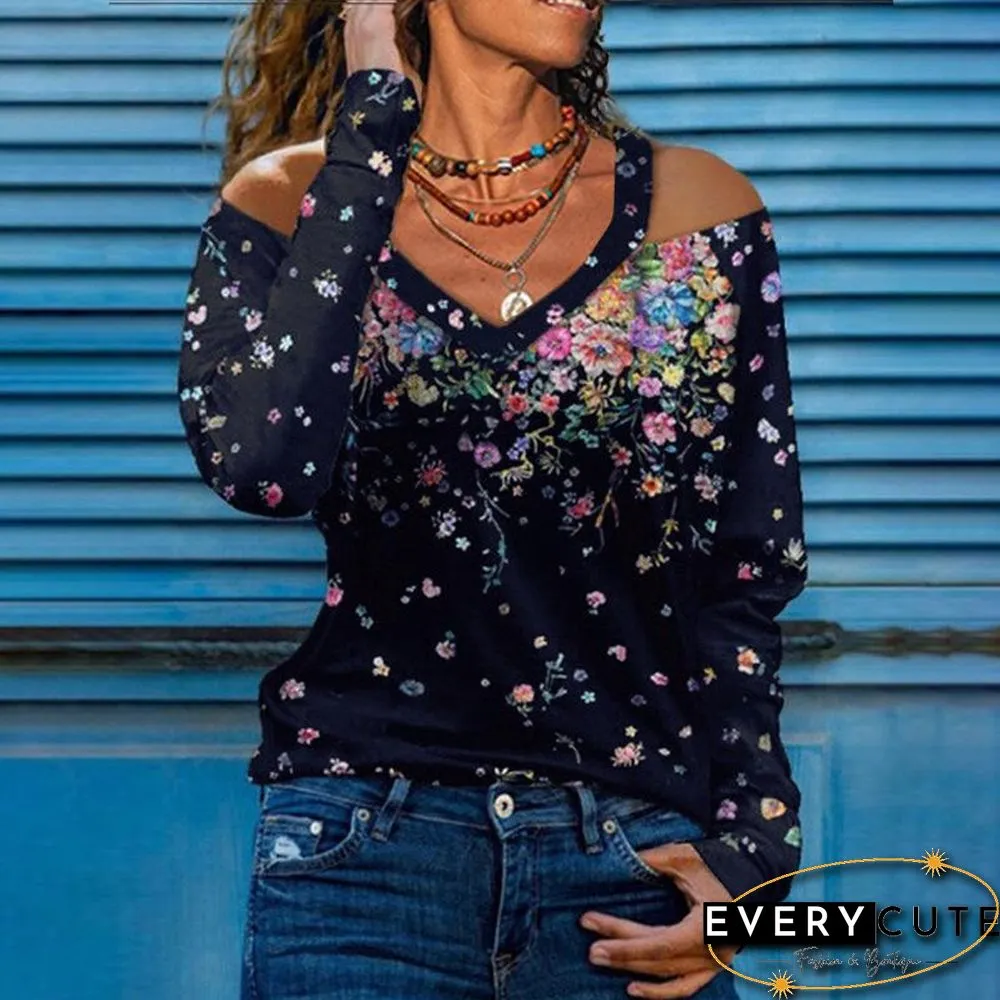V Neck Hollow Printed Shirt