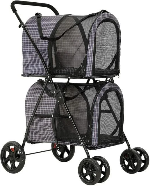 Double Pet Stroller for 2 Pets with Suspension System 360° Rotating Front Wheel