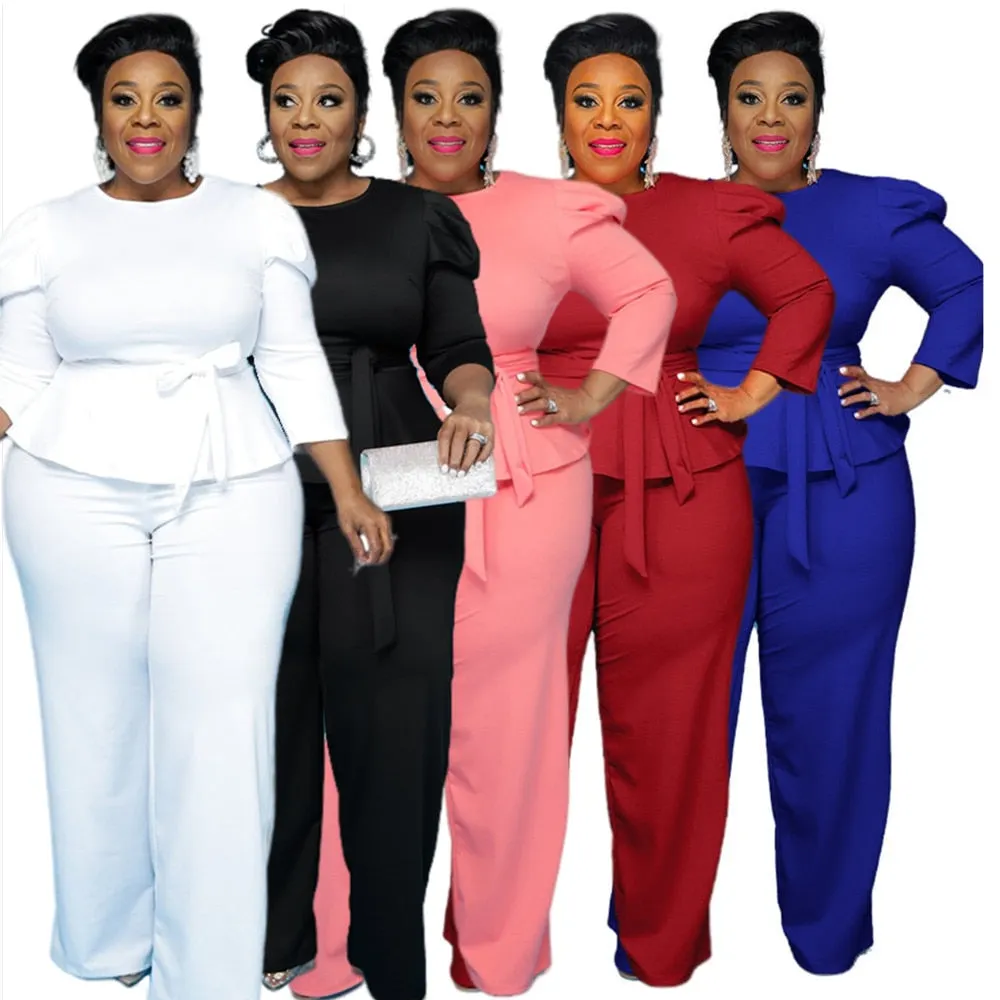 Two Piece Set Women Plus Size Sets 5xl Fall Fashion Solid Round Collar Half Sleeves Office Ladies Outfits Wholesale Dropshipping