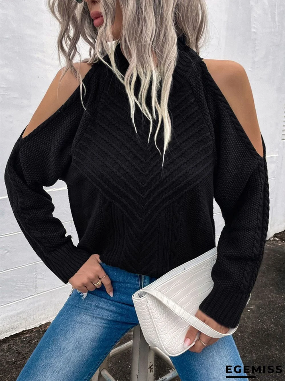 Loose Off-the-shoulder Solid Color Casual Sweater | EGEMISS