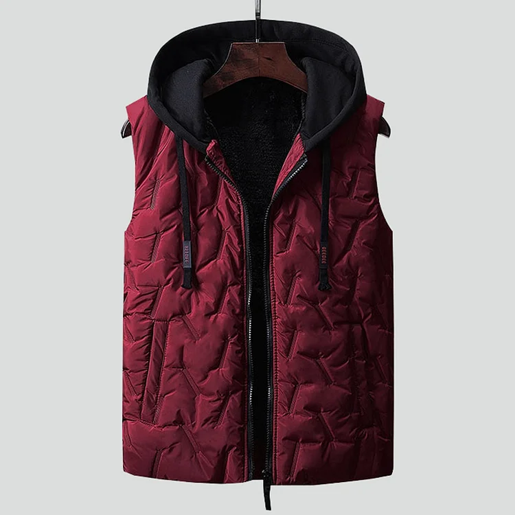 Men's Casual Winter Solid Zipper Pocket Thickened Versatile Hooded Down Vest