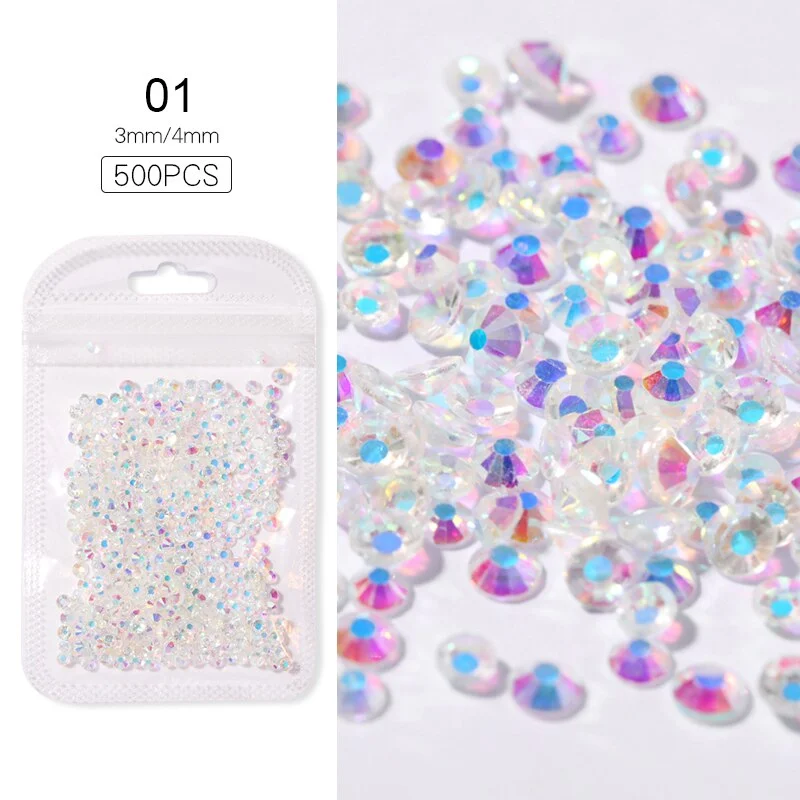 1 Bag Mixed Size Blue Green Pink White Opal 3D Crystals Nails Art Rhinestones Flatback Glass Stones Nail Art Decoration