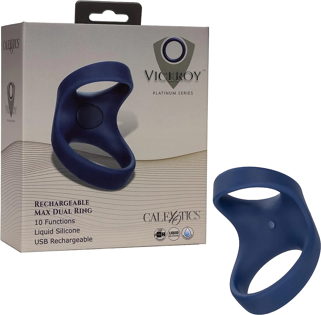 CalExotics Viceroy™ Rechargeable Max Dual Cock Ring Silicone Sex Toy for Men - Blue