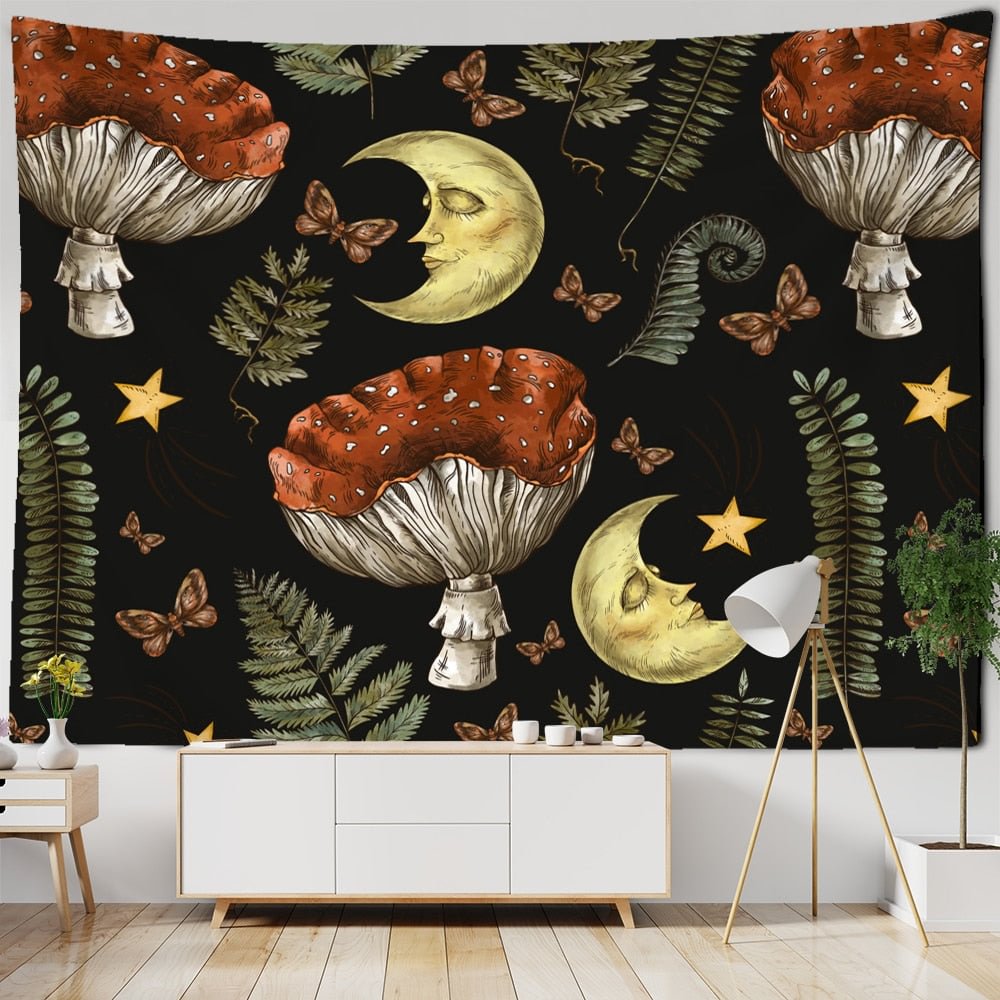 Vintage Sun Tapestry Wall Hanging Botanical Celestial Floral Hippie Flower Wall Starry Dormitory Decor