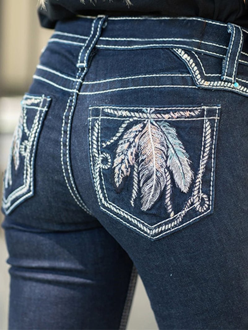 Mid-rise Embroidery Slim Bootcut Jeans