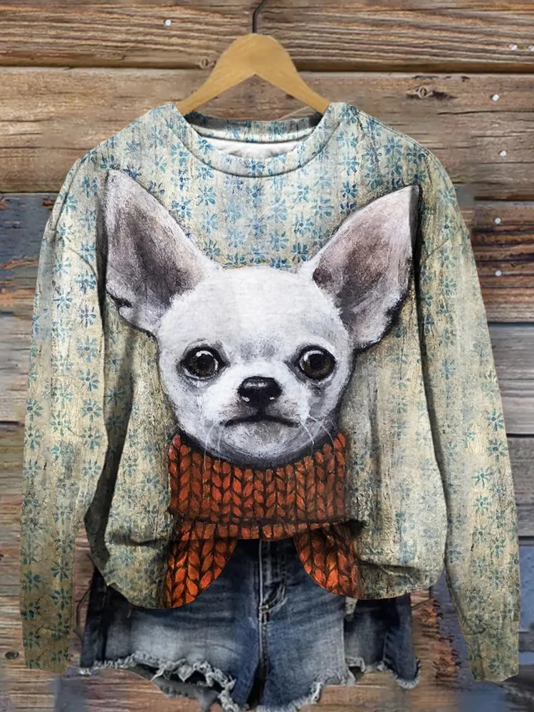Cute Chihuahua Graphic Vintage Comfy Sweatshirt