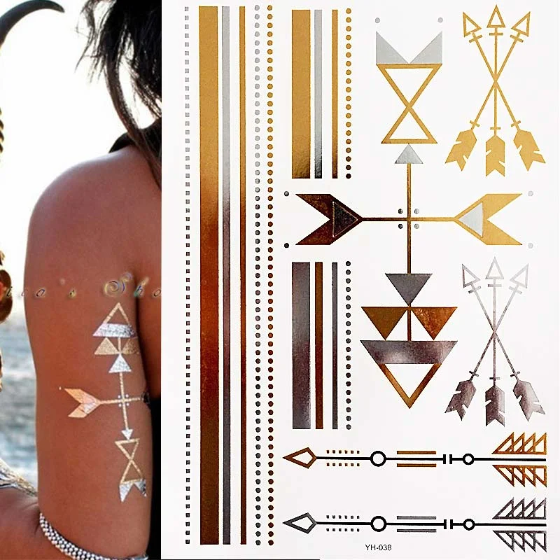 Hot Flash Metallic Waterproof Temporary Tattoo Gold Silver Tatoo Women Henna Boho Floral Design Tattoo Sticker