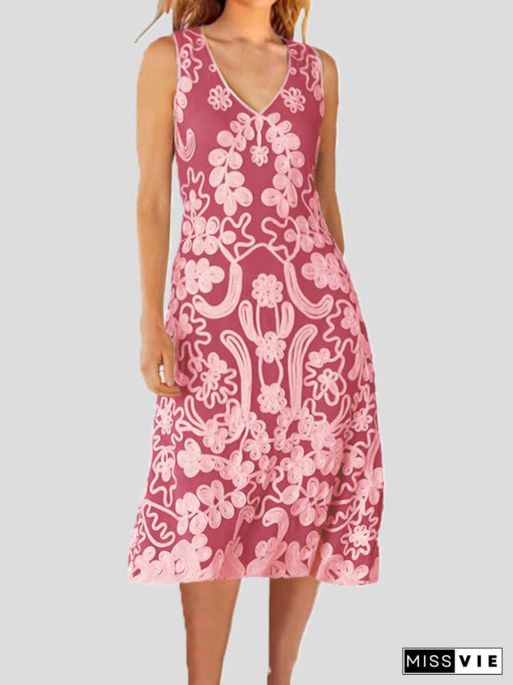 Women'S Dresses Loose Vintage Print Sleeveless Dress