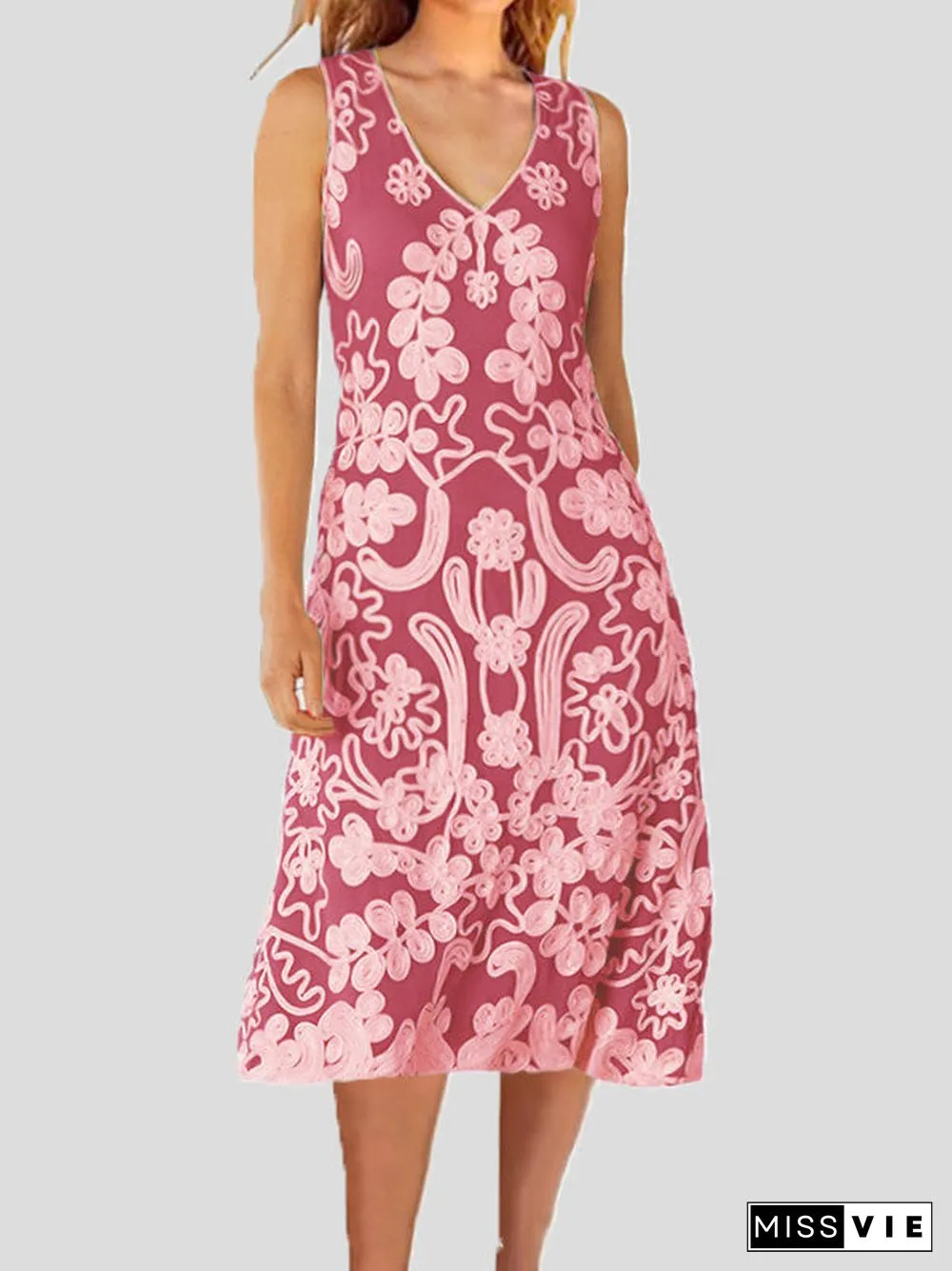 Women'S Dresses Loose Vintage Print Sleeveless Dress
