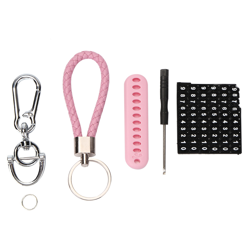 

Anti Lost Car Keychain Phone Number Card Leather Braided Key Ring, Pink, 501 Original