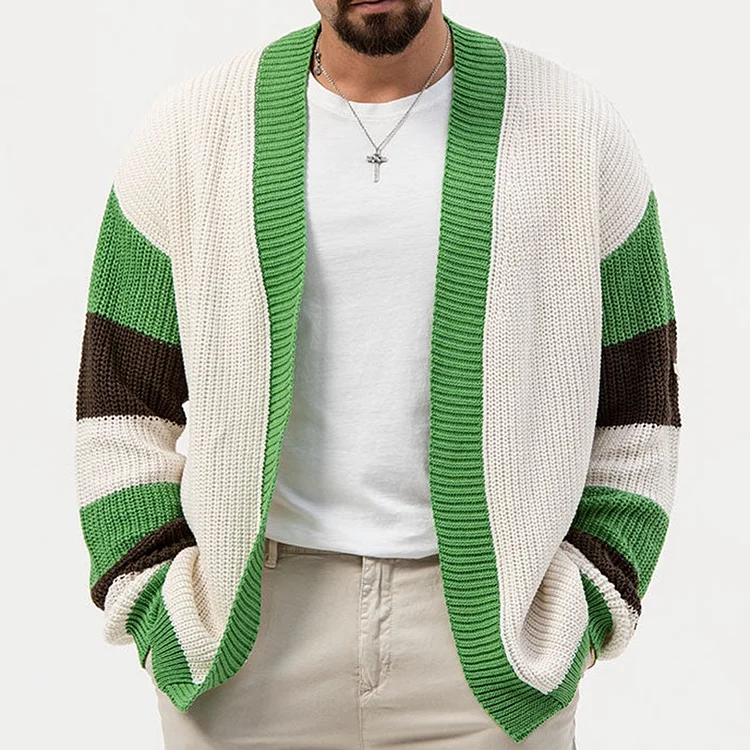 Comstylish Men's Loose Contrast Wool Cardigan Jacket