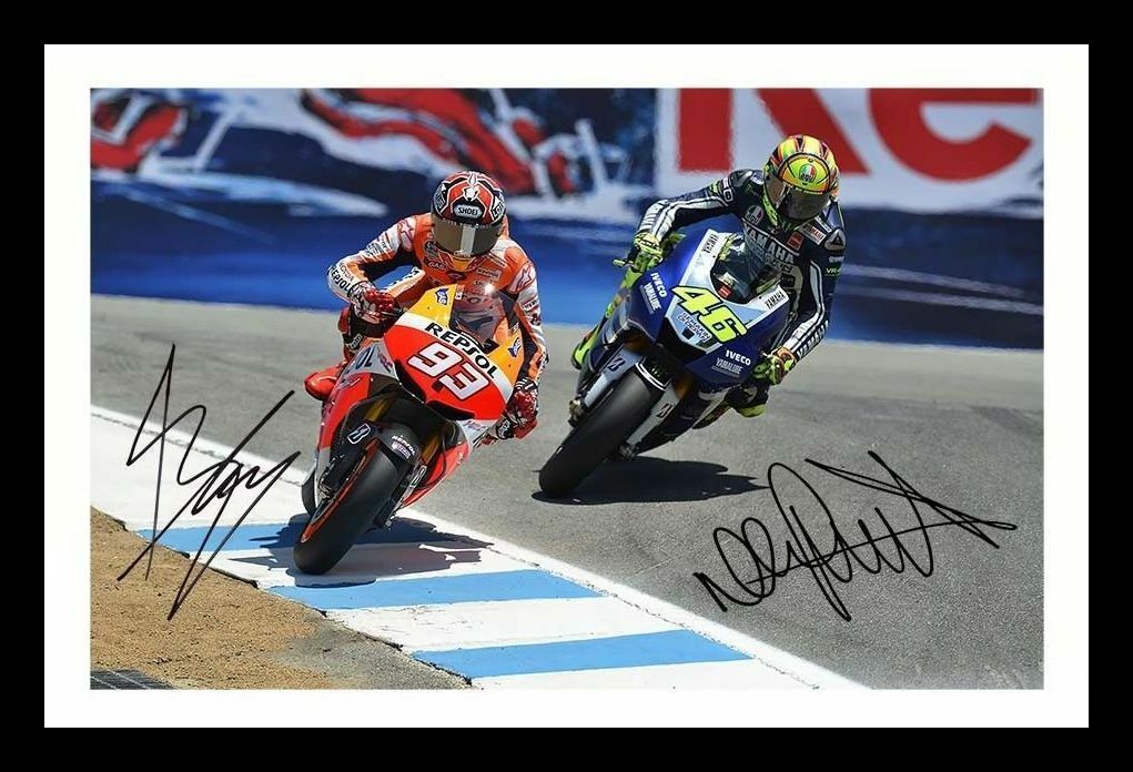 Valentino Rossi - Marq Marquez Autograph Signed & Framed Photo Poster painting