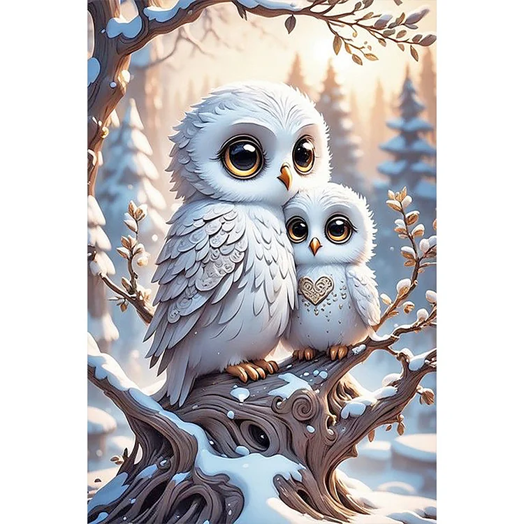 Full Round Diamond Painting - Owl And Baby Owl 40*60CM