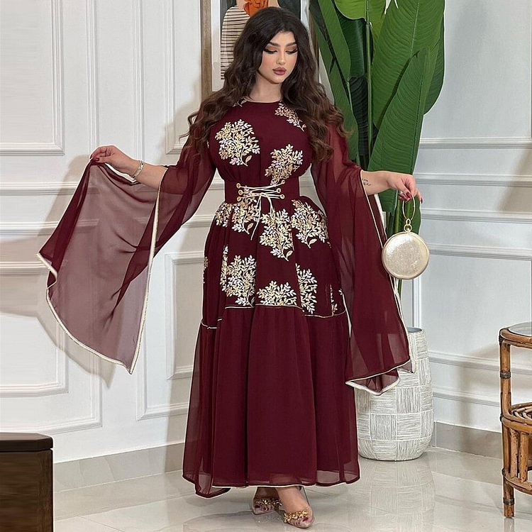 African Americans fashion QFY Abayas For Women Dubai Arabic Turkish Islamic Clothing Muslim Fashion Evening Gowns Embroidery Floral Bohemian Kaftan Dresses Ankara Style QueenFunky
