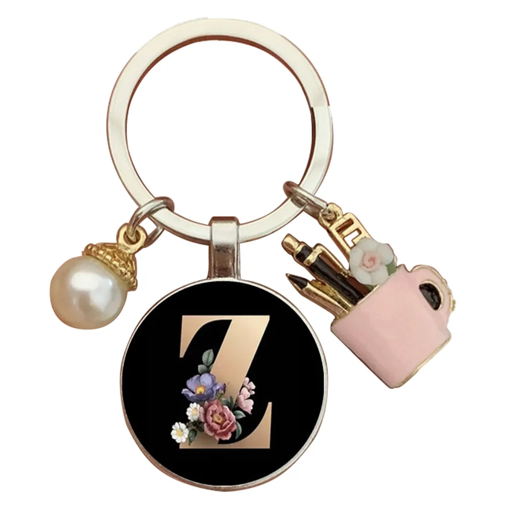 Resin Alphabet Letter Keychain Pearl Alphabet Key Ring Charms for Key Handbag Backpack