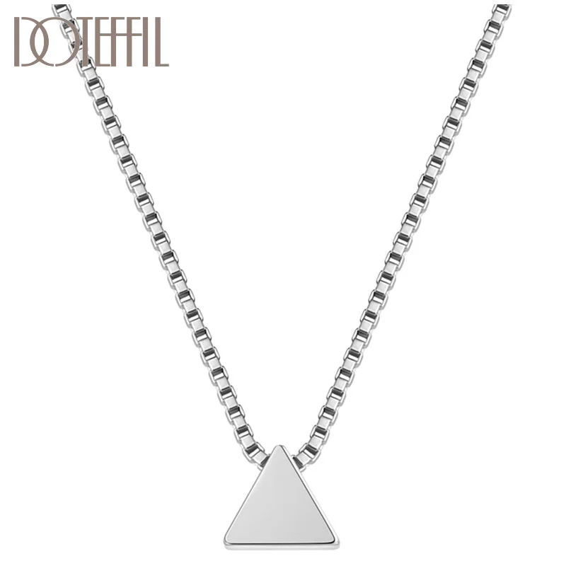 DOTEFFIL 925 Sterling Silver 18 Inch Triangle Pendant Box Chain Necklace For Women Man Jewelry