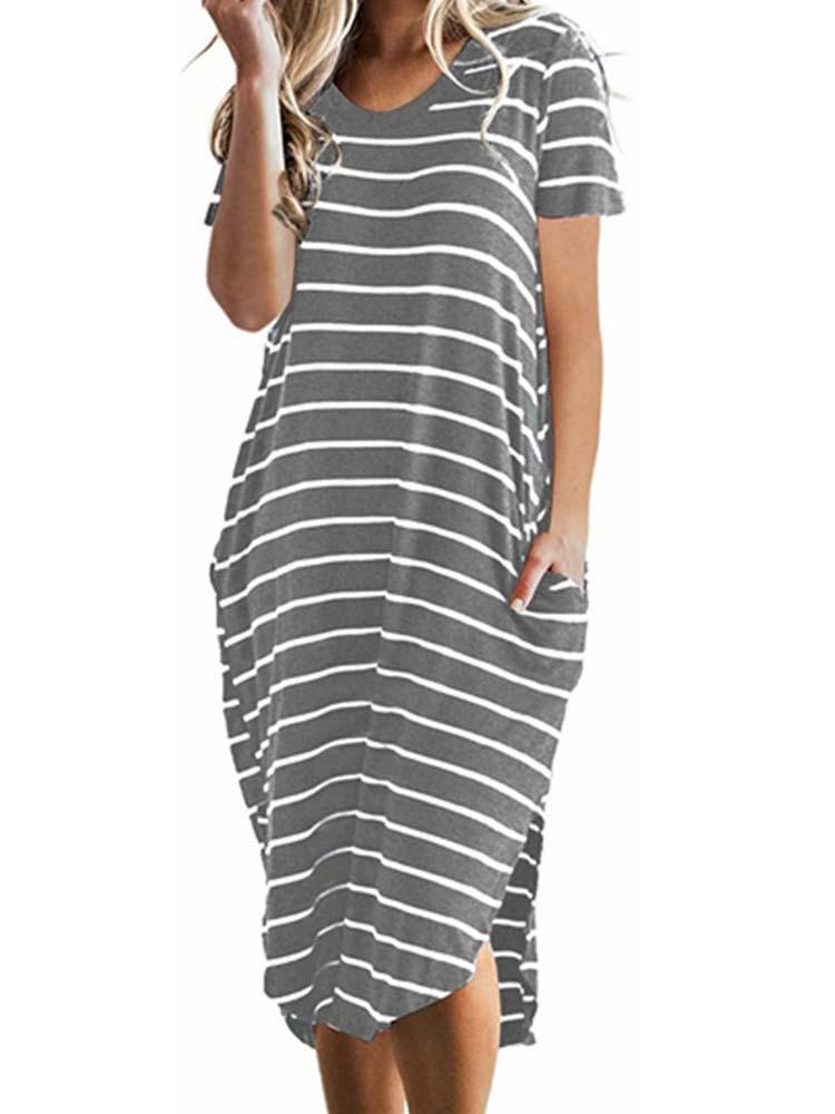 Women's Scoop Neck Short Sleeve Midi Dress