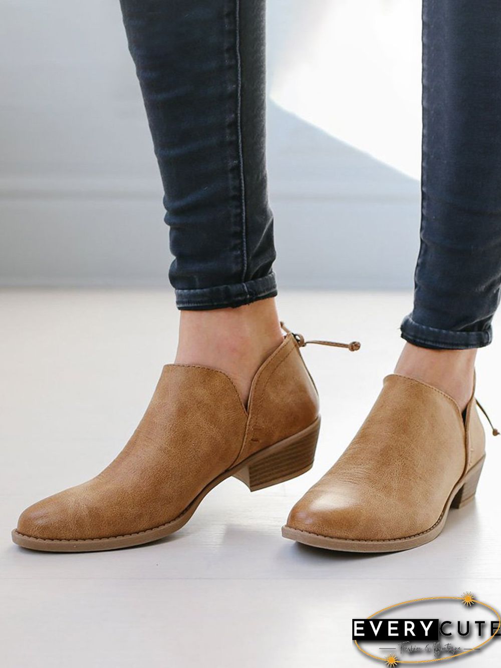 Pu Chunky Heel Zipper Pumps