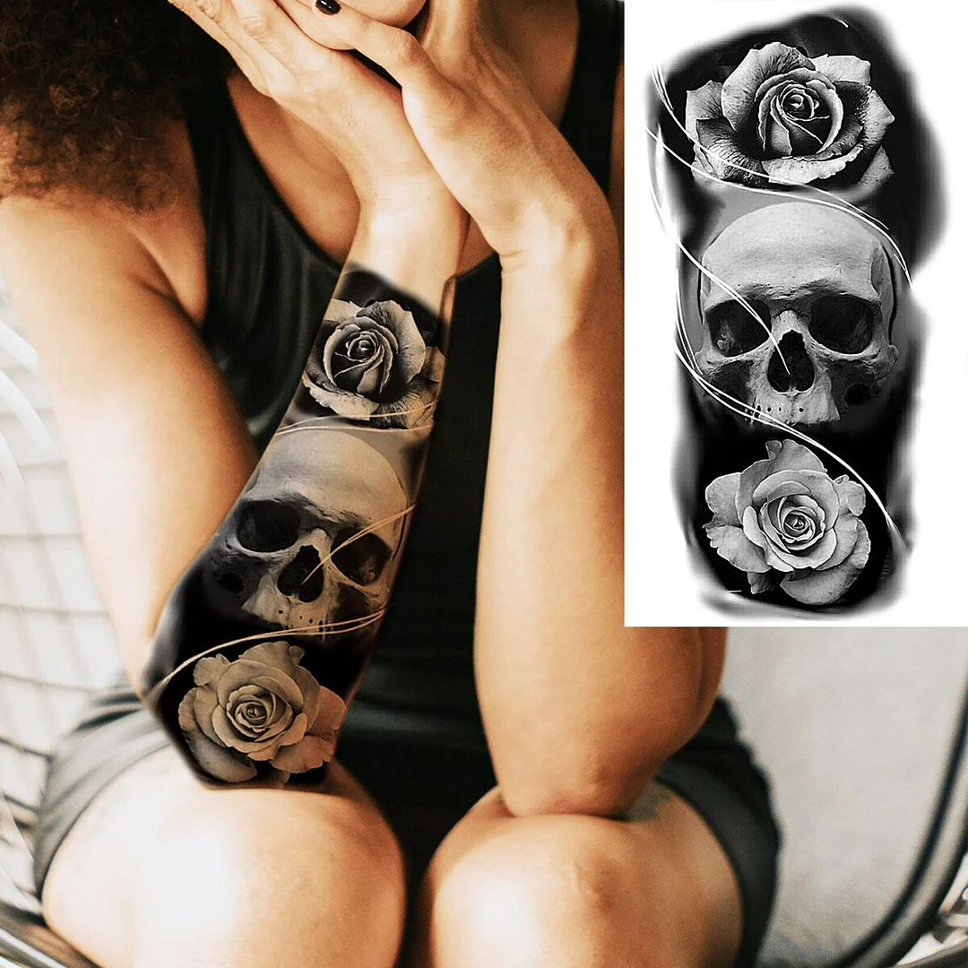 Sdrawing Realistic Black Devil Temporary Tattoos For Men Adult Tiger Pirate Skeleton Vampire Fake Tattoo Forearm Scary Tatoo Joker