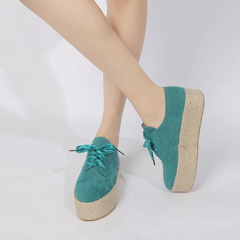 2022 Spring/Autumn Shoes Woman Canvas Bottom Flats Fashion Ladies Espadrille Shoes Girls Lace Up Round Toe Casual Wedge Sneakers