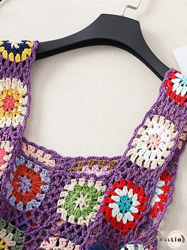 Women's Sweater Vest Jumper Crochet Knit Embroidered Hole Floral Square Neck Stylish Sexy Daily Holiday Summer Spring