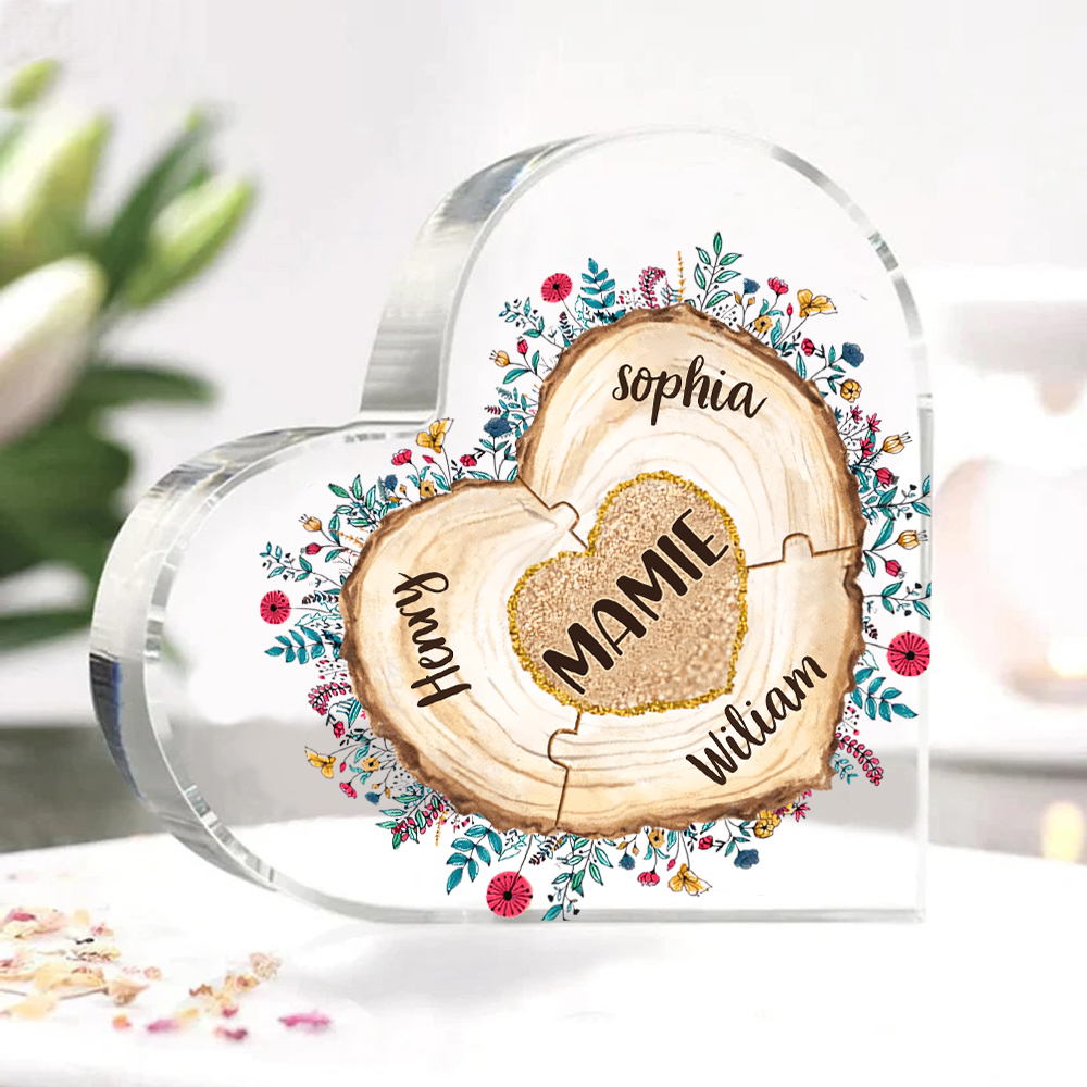 À ma Maman/Mamie - Plaque Acrylique Morceaux de coeur 4 Prénoms Personnalisés