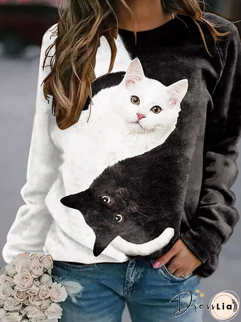 Women Casual Cat Printed Longsleeve Sweatshirts