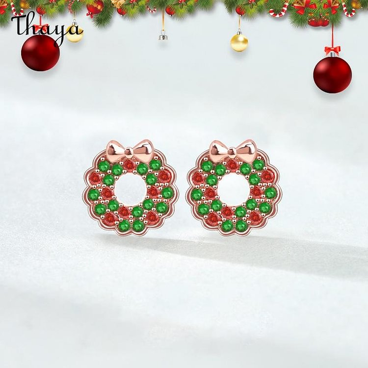 Thaya 925 Silver Christmas Colorful Garland Stud Earrings