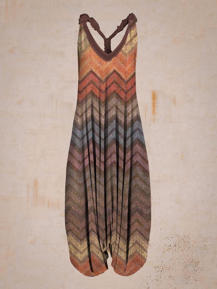 Women Summer Retro&Floral Print Sleeveless Harem Jumpsuit